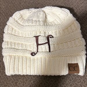 C.C White Knit Kids Beanie with Initial H